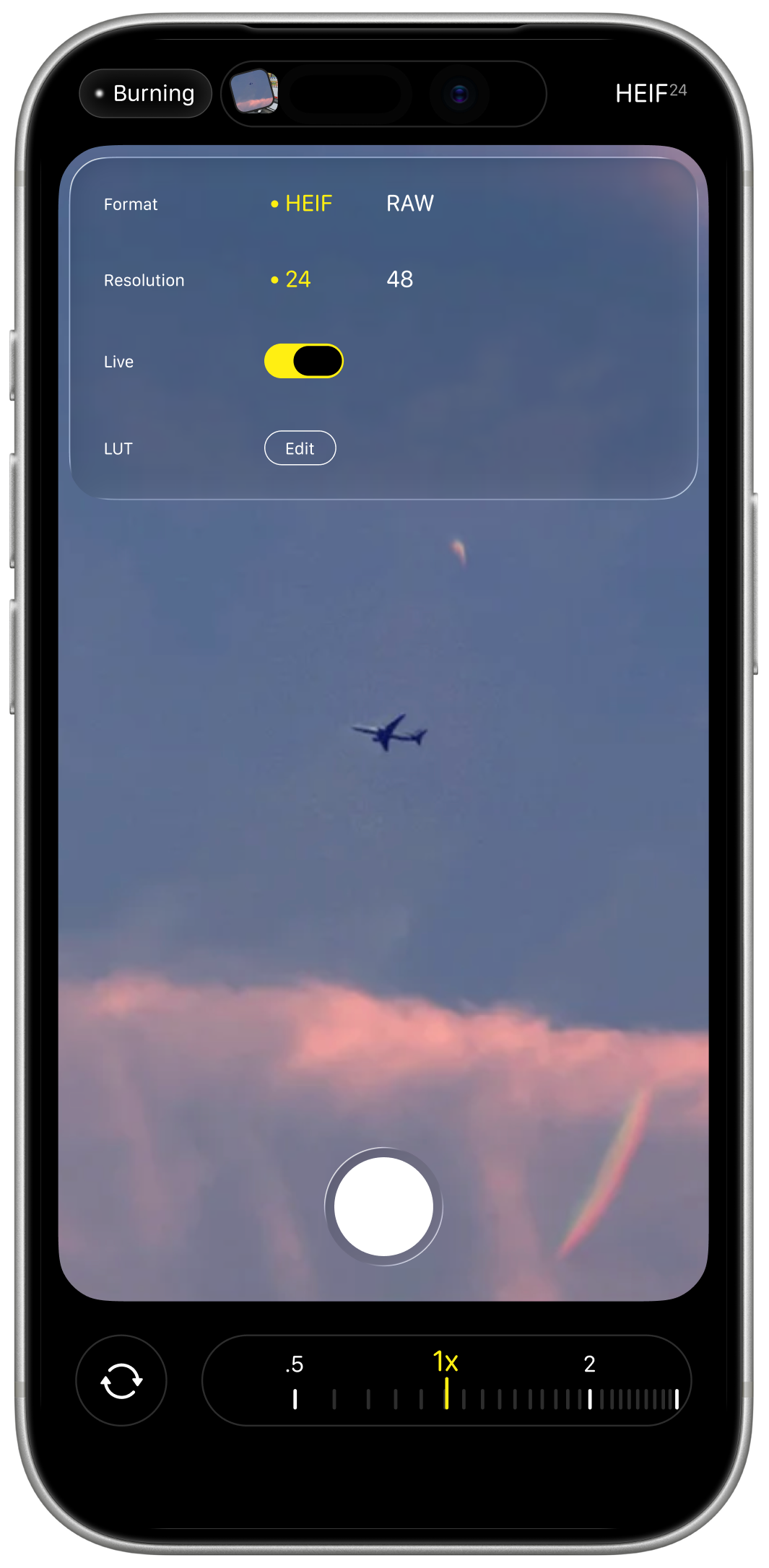 LUTo photo settings interface